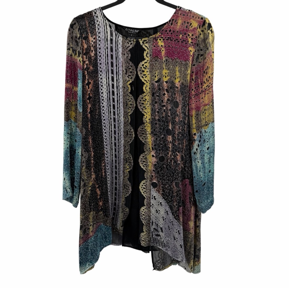 Citron Santa Monica Silk Blend‎ Colorful Cardigan Blouse Size Small